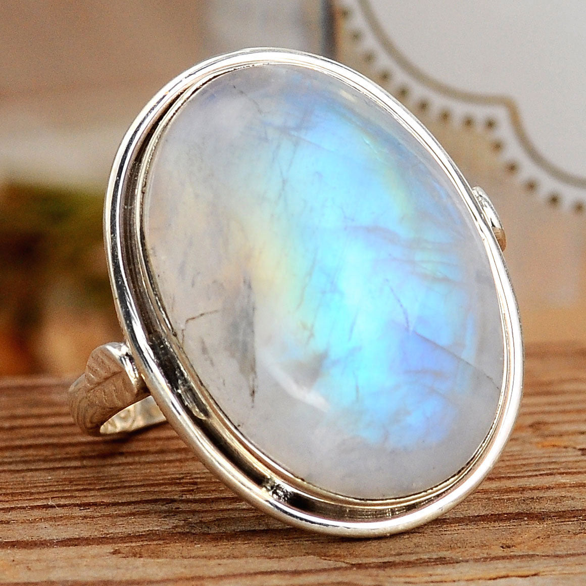 Sterling Silver Rainbow Moonstone Ring