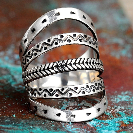 Boho Full Finger Ring Sterling Silver