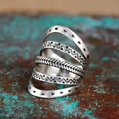 Boho Full Finger Ring Sterling Silver