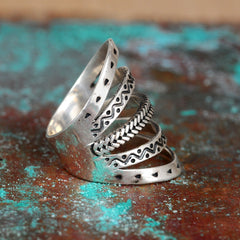 Boho Full Finger Ring Sterling Silver