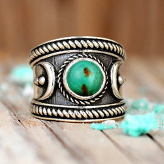 Crescent Moon Ring with Real Turquoise Sterling Silver