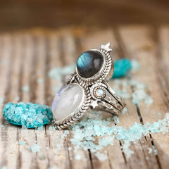 Celestial Moonstone and Labradorite Silver Ring