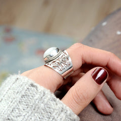 Large Moonstone Filigree Ring