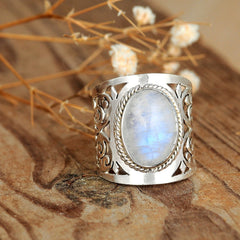 Large Moonstone Filigree Ring