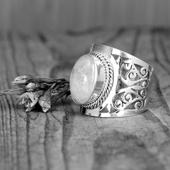 Large Moonstone Filigree Ring