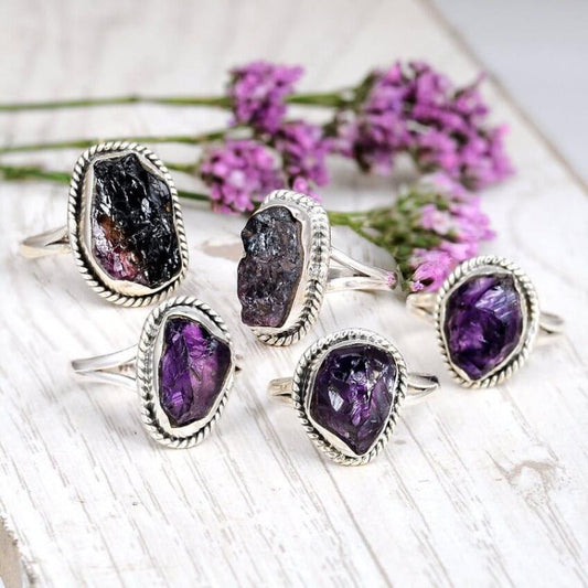 Natural Raw Amethyst Stone Ring