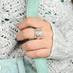 Fidget Ring Moon Moonstone and Stars Sterling Silver