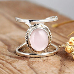 Big Rose Quartz Sterling Silver Ring