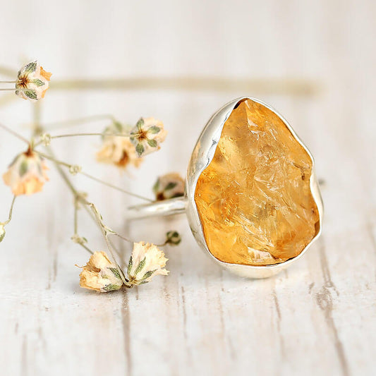 Raw Stone Citrine Ring Sterling Silver