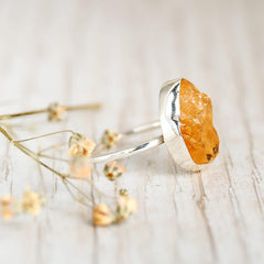 Raw Stone Citrine Ring Sterling Silver