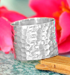 Hammered Sterling Silver Wide Band Ring