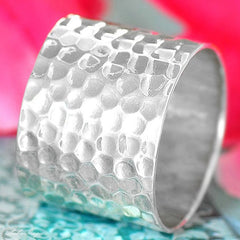 Hammered Sterling Silver Wide Band Ring