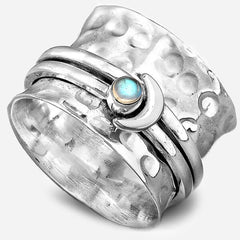 Moon and Moonstone Spinner Ring Sterling Silver