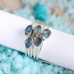 Raw Aquamarine Ring Stacking Set Sterling Silver