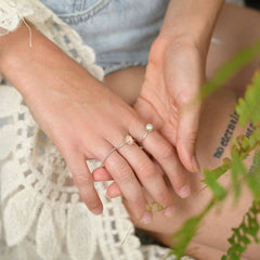 Pearl and Rose Quartz Stacking Ring Set Sterling Silver