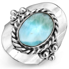 Larimar Sterling Silver Boho Ring for Women