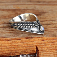 Chevron Thumb Ring with Moonstone Sterling Silver