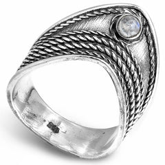 Chevron Thumb Ring with Moonstone Sterling Silver