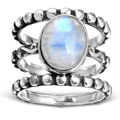 Large Rainbow Moonstone Ring Sterling Silver