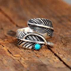 Feather Ring with Turquoise Stone Sterling Silver