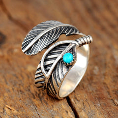 Feather Ring with Turquoise Stone Sterling Silver