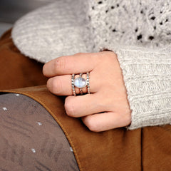 Large Rainbow Moonstone Ring Sterling Silver