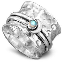 Moon and Moonstone Spinner Ring Sterling Silver