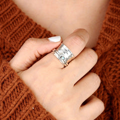 Moon and Moonstone Spinner Ring Sterling Silver