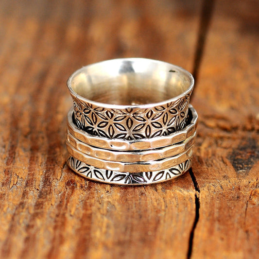 Sterling Silver Flower of Life Spinner Ring