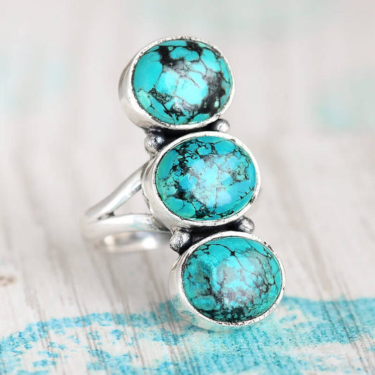 Three Stone Turquoise Ring Sterling Silver